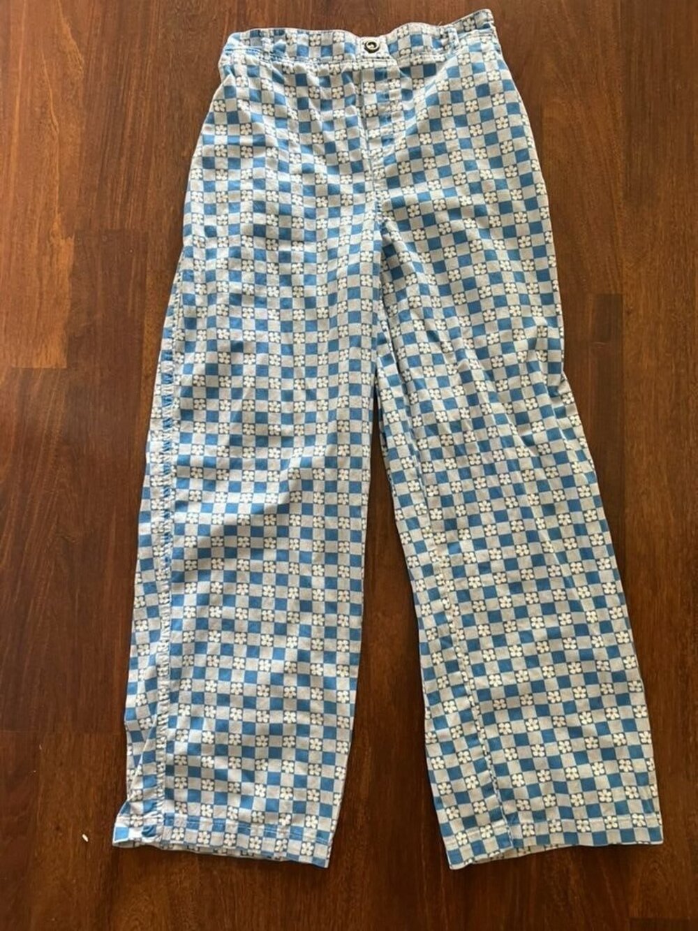 Wild Fable Women’s Small Blue Checkerboard Floral Baggy Pants Y2K Wide Leg